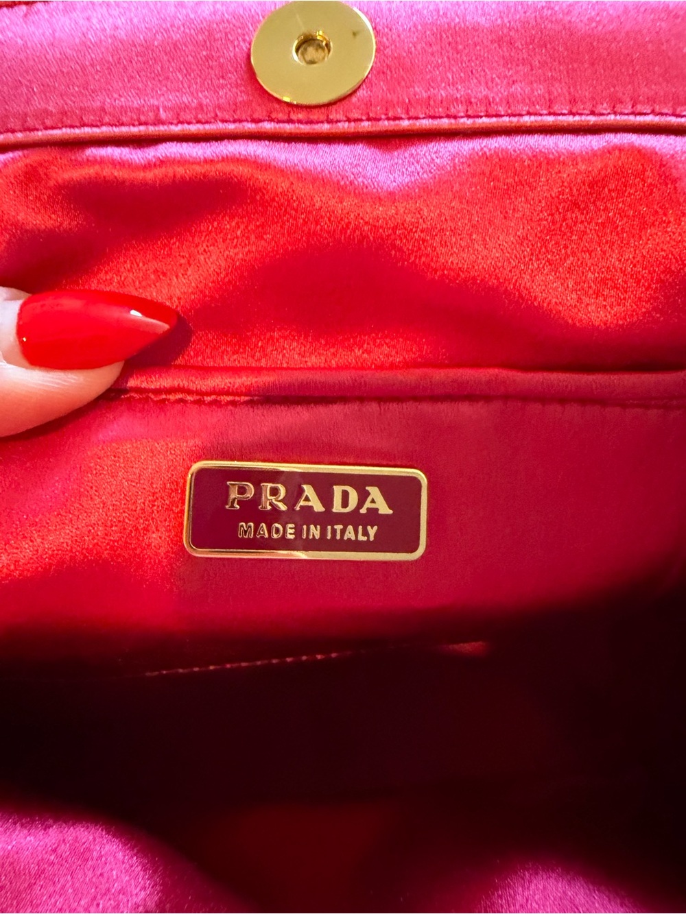 Authentic Prada Pink Satin Mini Bag with Gold Logo & magnetic snap closure - Picture 6 of 8